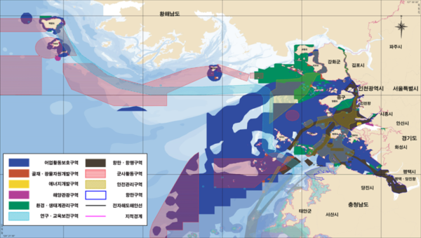 해수부와 인천시, 경기도는 인천·경기지역의 해양공간관리계획을 수립해 지난달 30일 발표했다. 사진은 이번에 수립된 인천지역의 해양공간계획.