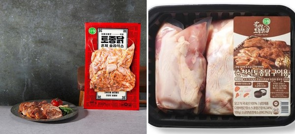 다향의 토종닭 훈제슬라이드와 순천식 토종닭 구이 제품. 