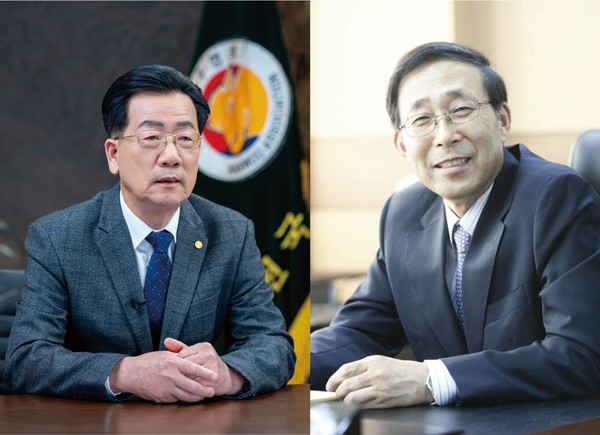 민경천 전국한우협회장(사진 왼쪽)과 이상길 단미사료협회장(사진 오른쪽)