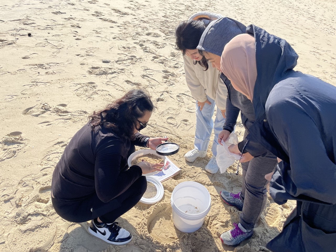 미세플라스틱을 관찰하는 참가자들
