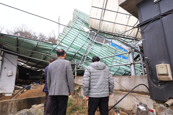 대설 피해를 입은 경기 양평군의 한 축산농가의 축사모습. 