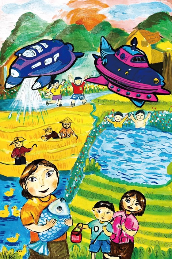 선진의 '제 14회 선진가족 어린이 그림대회'에서 베트남 DuongThienAn 어린이의 'Smart Agriculture'가 대상을 차지했다.