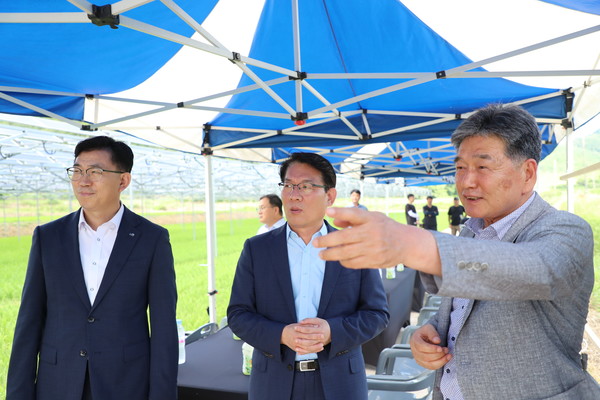 보성 농업인 영농형 태양광 발전소를 방문한 김인중 한국농어촌공사 사장(가운데).