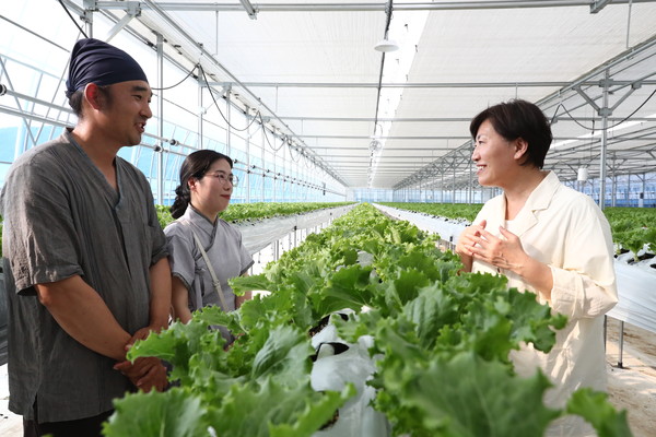 송미령 농식품부 장관은 지난 10일 지속되는 폭염으로 인한 피해예방을 위해 전북 고창군의 상추재배 농가를 방문해 애로와 농작물 생육상황을 점검했다.