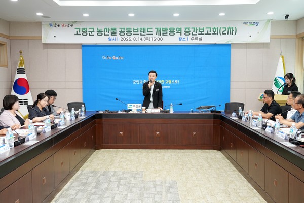 경북 고령군은 농산물공동브랜드 용역 2차 중간보고회를 개최해 의견을 나누고 있다.