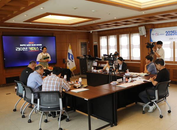 라이브커머스 분야에서 대상을 받은 상주시 이슬기 씨의 ‘햇사과 루비에스 판매합니다’ 출품작 발표와 심사 모습