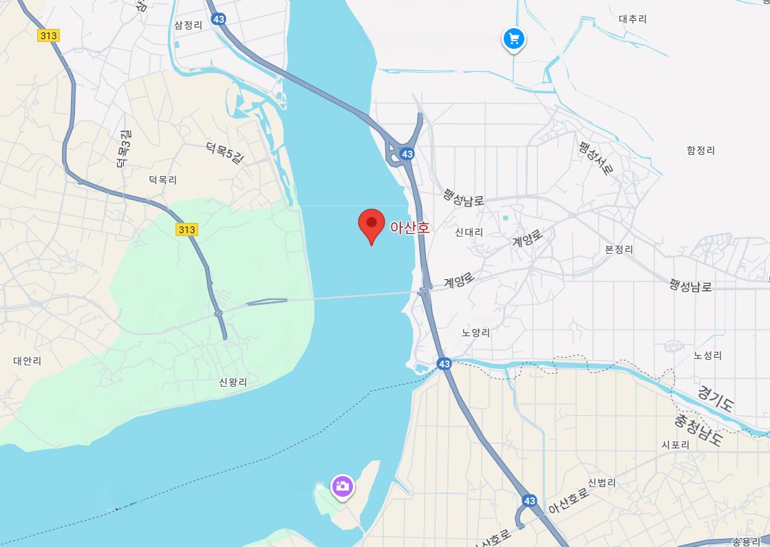 아산호 위치 지도(자료=구글 지도 갈무리)